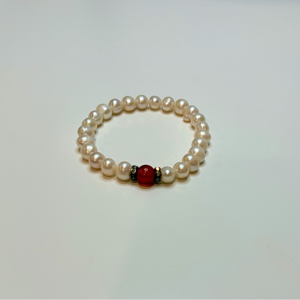 Vintage VTG Pearl Chunky Gemstone Bracelet 2.5" diameter beaded bright